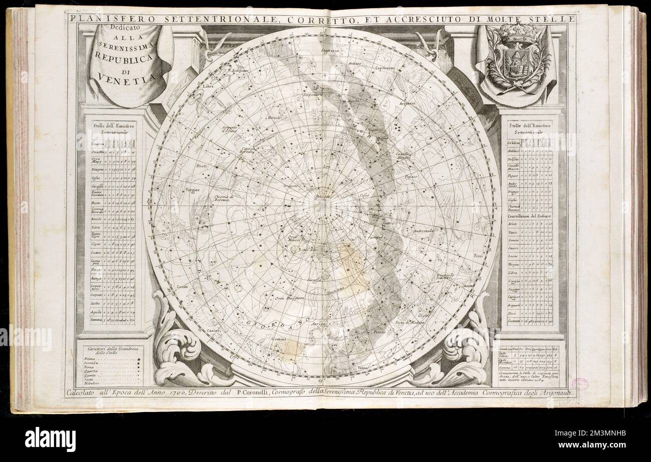 Planisfero settentrionale, corretto, et accresciuto di molte Stelle calcolato all' epoca dell' anno 1700 , Stars, Maps, early works to 1800, Astronomie, Northern Hemisphere, Charts, Diagramme, Etc, frühe Werke bis 1800, Planisphären, Karten, frühe Werke bis 1800 Norman B. Leventhal Map Center Collection Stockfoto