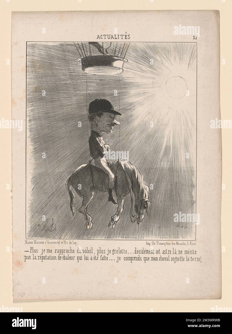 Plus je Me rapproche du soleil... je grelotte Honoré Daumier (1808-1879). Lithografien Stockfoto