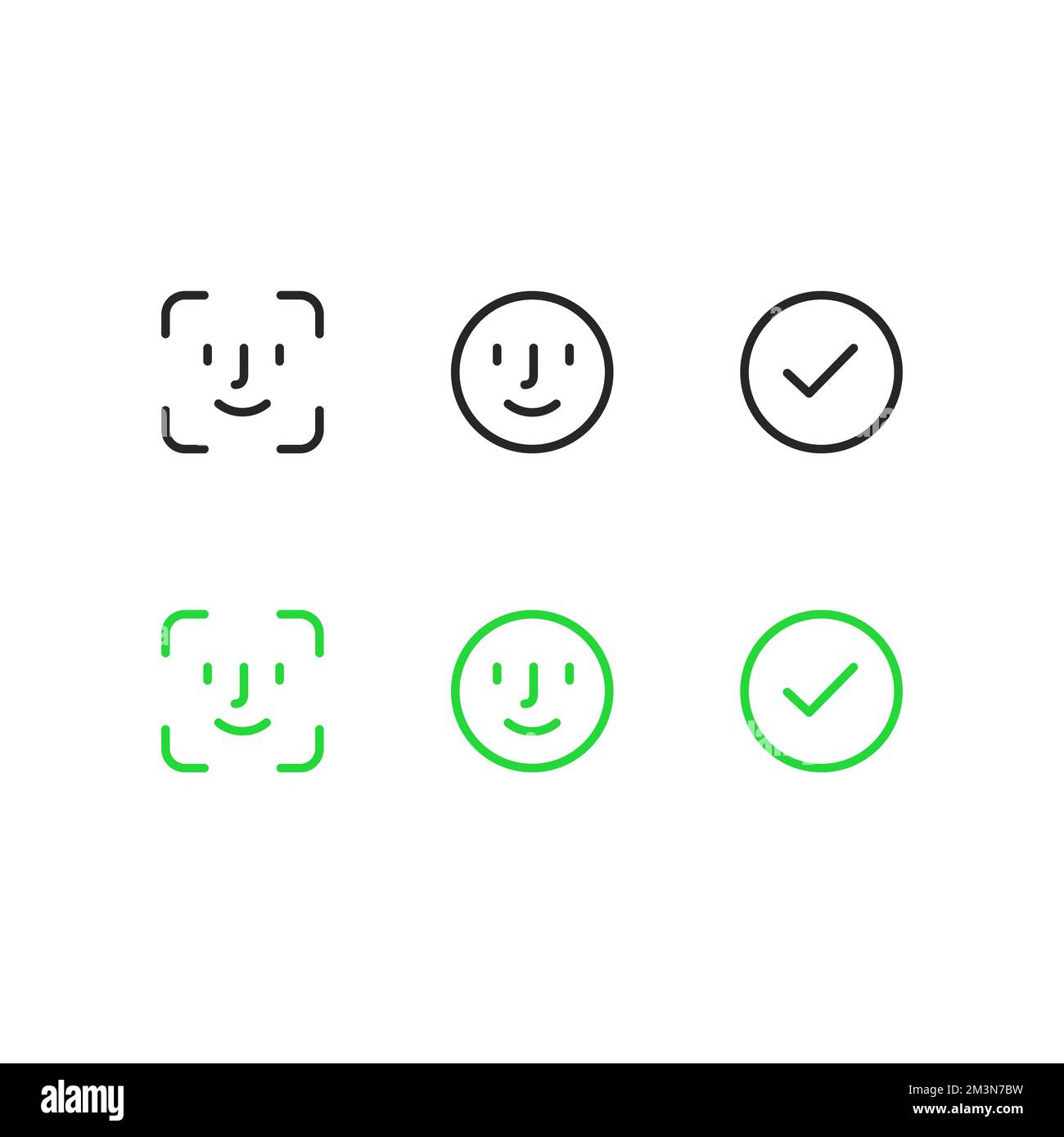 Face id-Symbole. Prozesssymbole für das Scannen von Gesichtern. Symbole für Gesichtserkennungssysteme. Symbole zur Gesichtserkennung. Vektorsymbole auf weißem Hintergrund Stock Vektor