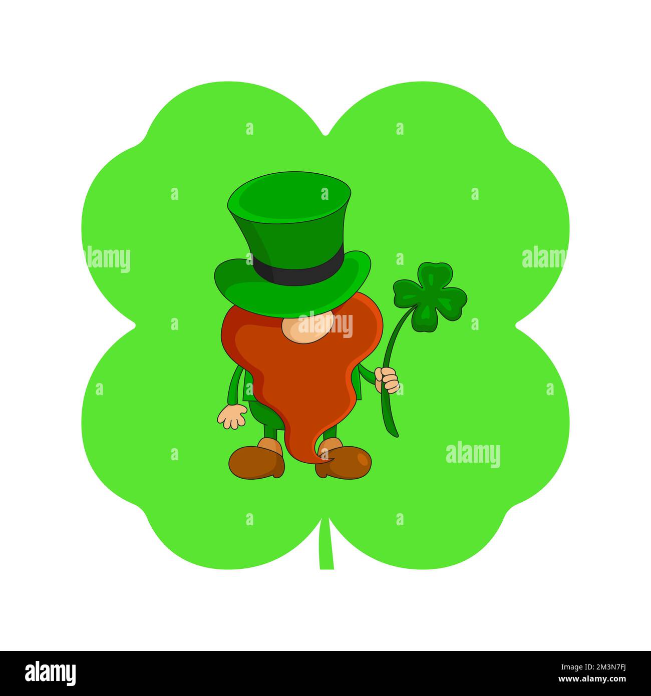 St. Patrick's Day-Symbol. Leprechaun und vierblättriges Kleeblatt. Vektordarstellung. Stock Vektor
