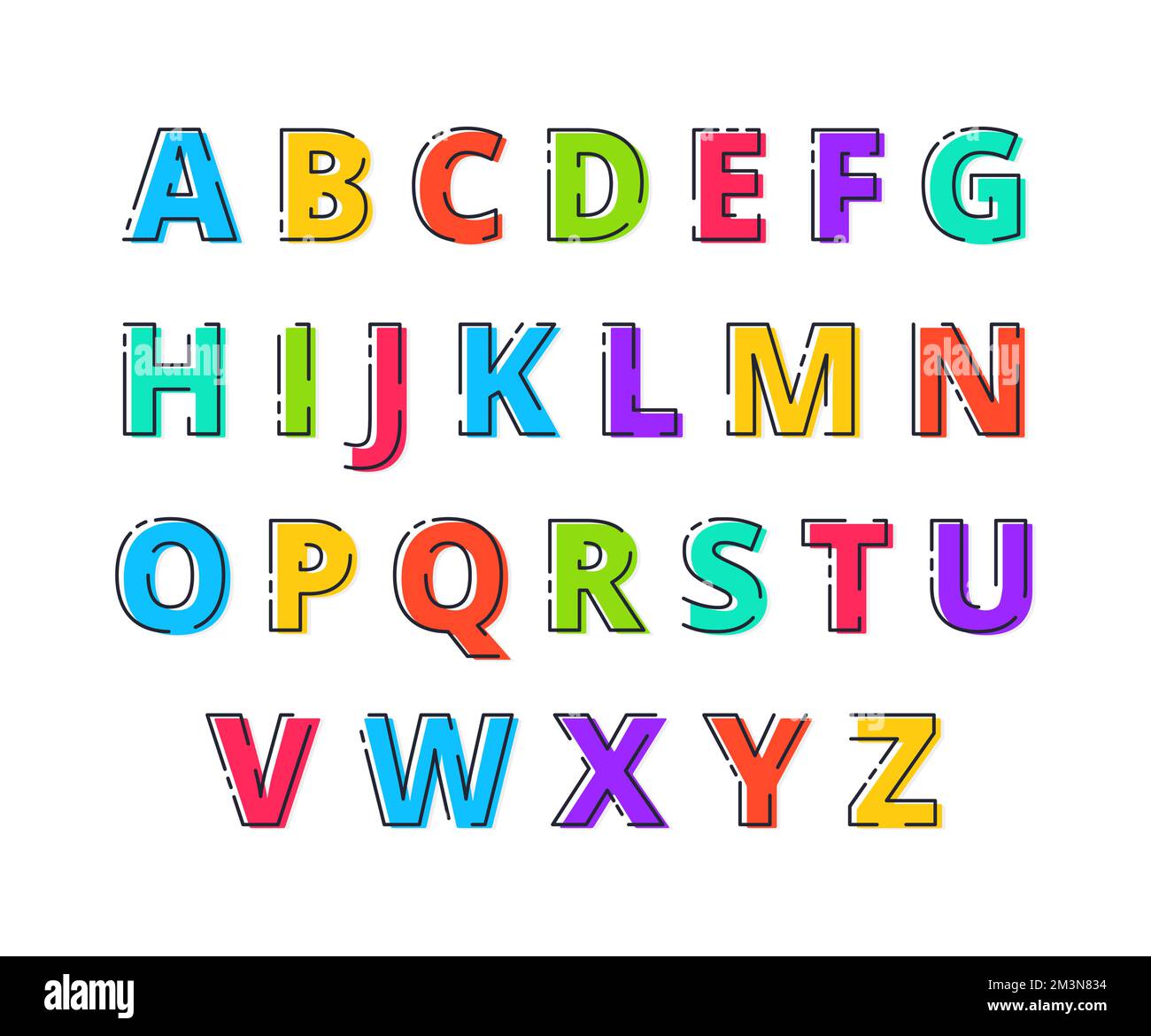 Handgezeichnetes Alphabet Im Kindlichen Stil Mit Volumen 3D