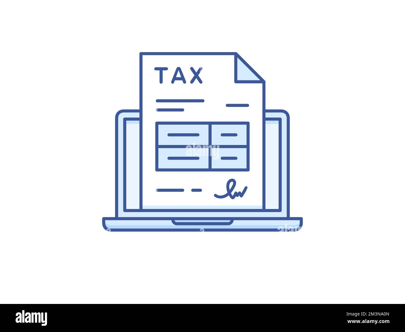Symbol "Formular für elektronische Steuererklärung". Konzept der Online-Steuerzahlung. Dokument für digitale Steuererklärung. Laptop mit Steuerformulardatei. Symbol für Vektorflachlinie Stock Vektor
