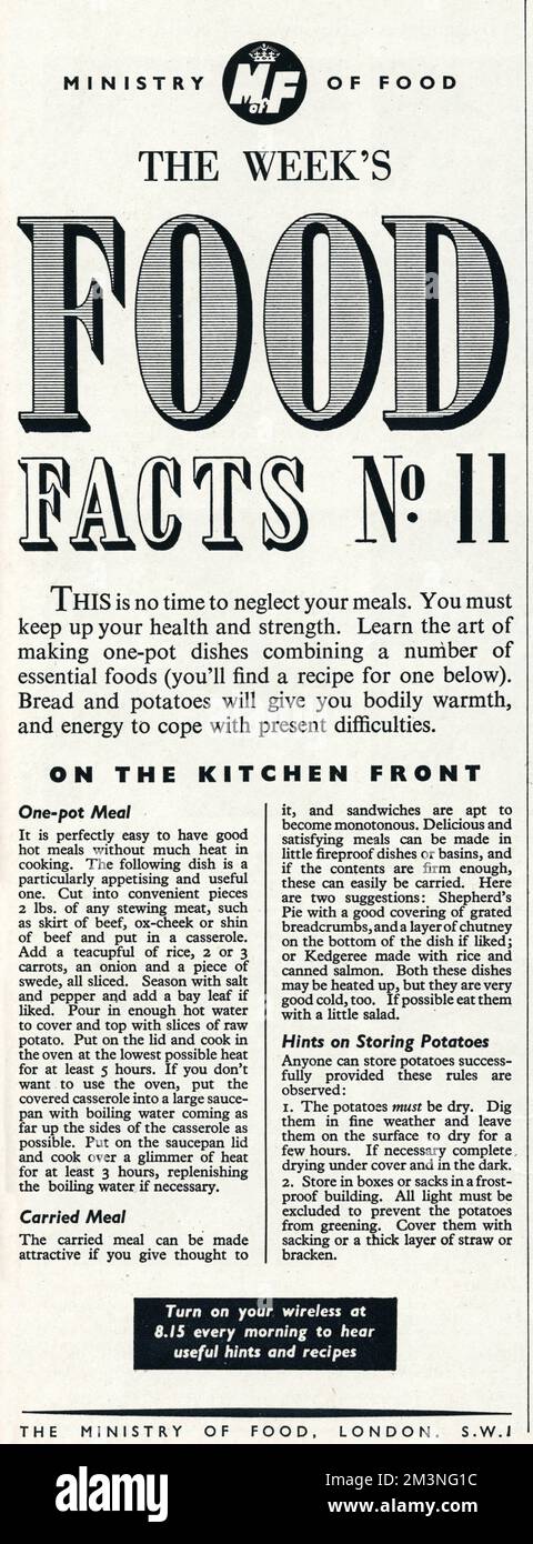Werbung für das Lebensmittelministerium 1940 Stockfoto