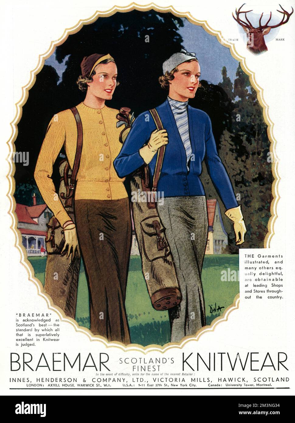 Werbung für Braemar Scotland's feinste Strickmode 1934 Stockfoto