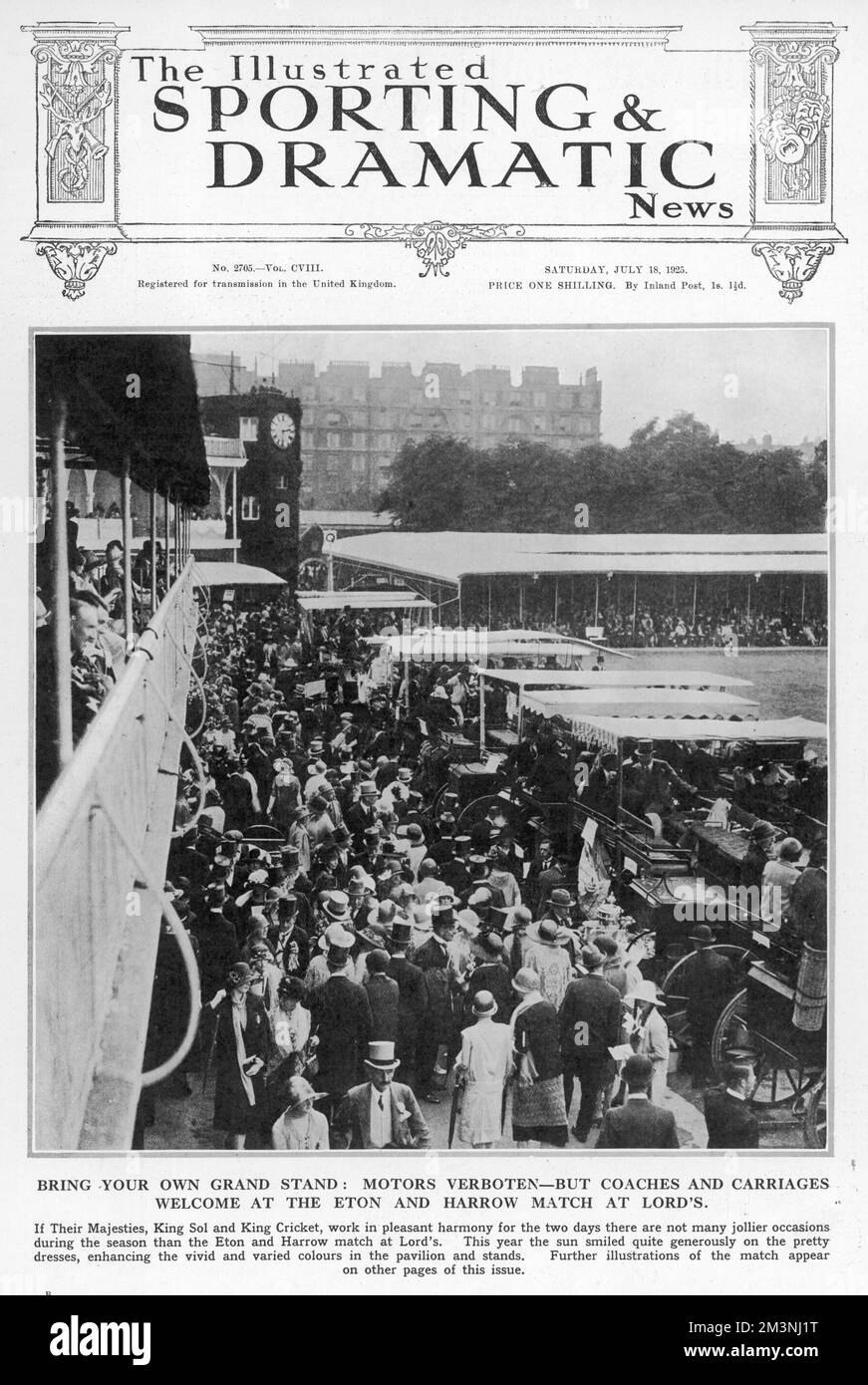 Zuschauer beim Cricket-Spiel Eton gegen Harrow bei Lord's Parade vor dem Pavillon, nachdem sie aus ihren Kutschen ausgestiegen sind. Datum: 1925 Stockfoto
