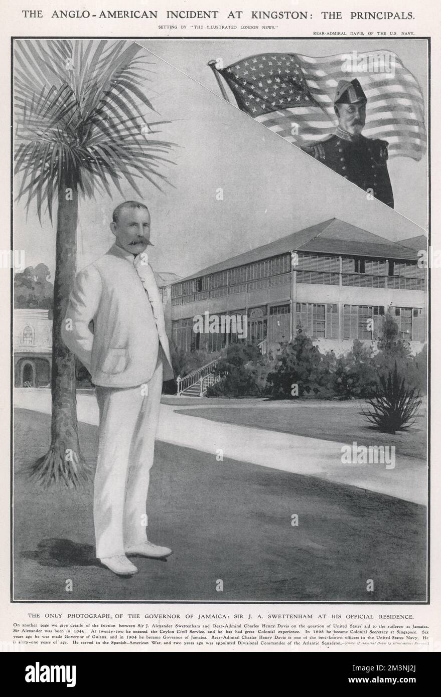 Sir J. A. Swettenham, Gouverneur von Jamaika zwischen 1904 und 1907 in seiner offiziellen Residenz in Kingston. Swettenham betrat den öffentlichen Dienst von Ceylon und hatte eine großartige koloniale Erfahrung. 1895 wurde er Kolonialsekretär in Singapur, sechs Jahre später wurde er Gouverneur von Guayana und 1904 Gouverneur von Jamaika. Datum: 1907 Stockfoto