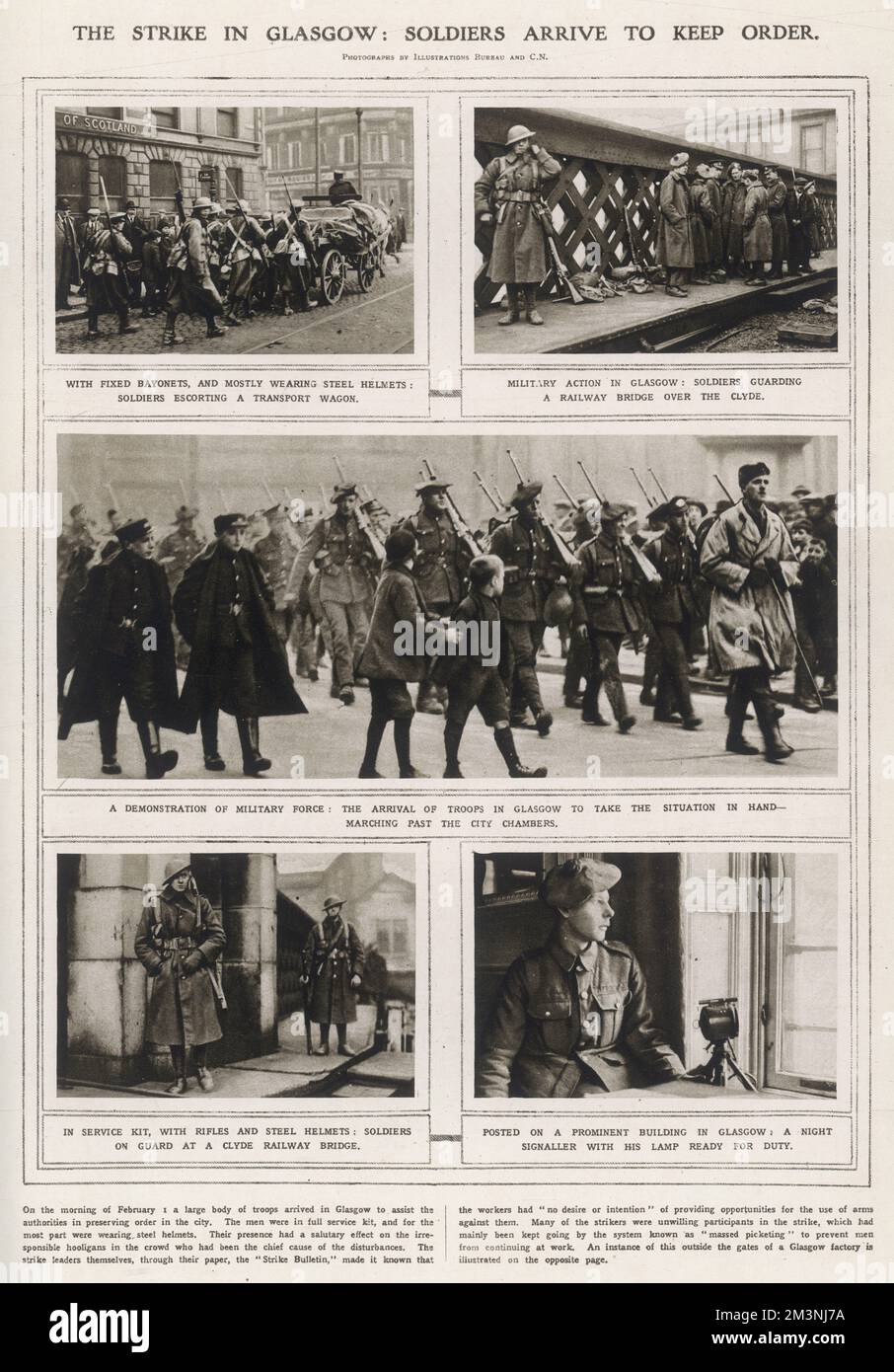 Während des Streiks in Glasgow kommen Soldaten, um die Ordnung zu wahren. Datum: 1919 Stockfoto
