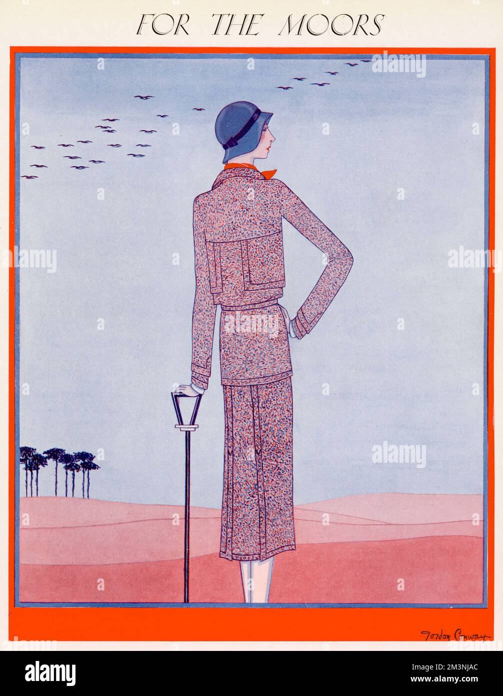 Ein Vorschlag für einen schlanken Country-Tweed-Anzug, perfekt zum stilvollen Fahren über das Moorland auf dem glorreichen Zwölftel. Datum: c.1930 Stockfoto