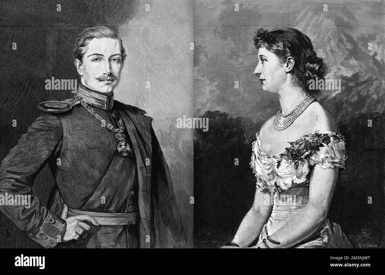 Prinz Wilhem von Preußen (später Kaiser Wilhelm II) (1859-1941) und seine neue Frau Prinzessin Augusta Victoria von Schleswig-Holstein (1858-1921) - sie heirateten am 27.. Februar 1881 in Berlin. Datum: 1881 Stockfoto