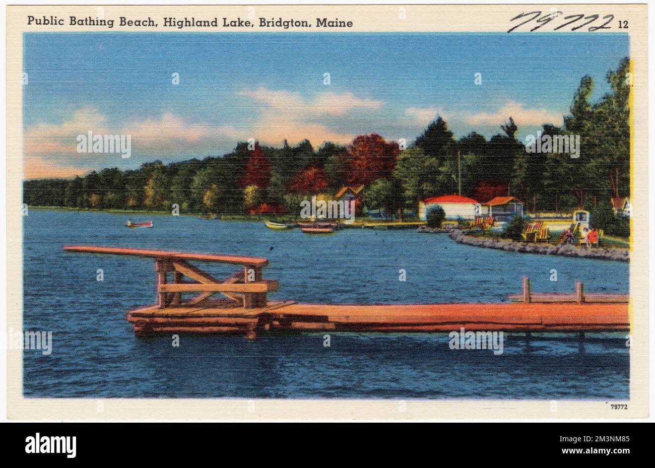 Öffentlicher Badestrand, Highland Lake, Bridgton, Maine, Piers und Kais, Lakes & Ponds, Tichnor Brothers Collection, Postkarten der Vereinigten Staaten Stockfoto