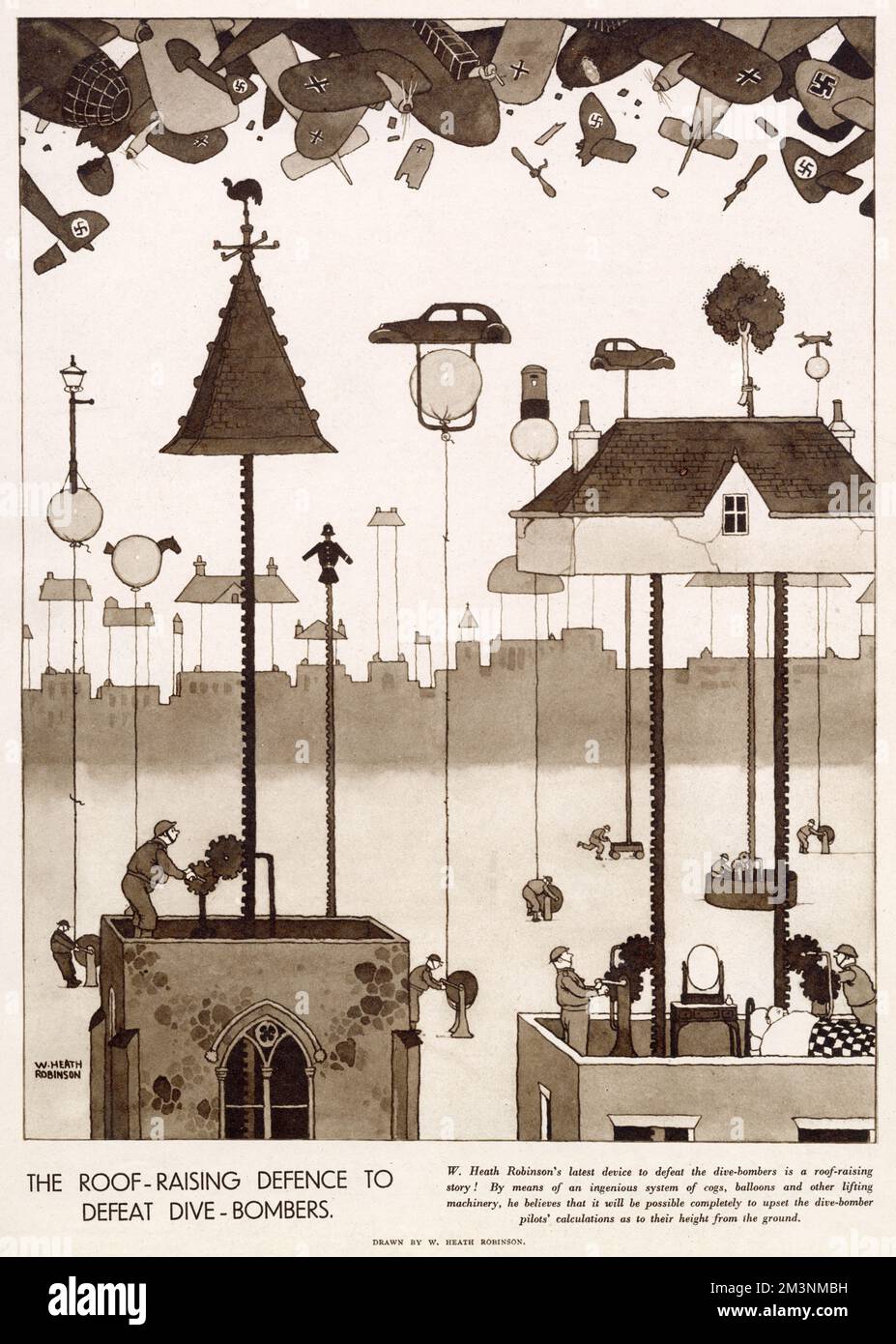 Das Dach erhöht die Verteidigung, um Tauchbomber zu besiegen Stockfoto