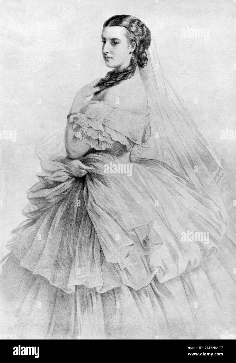 Romantische Bleistiftskizze mit Königin Alexandra (1844 - 1925) zur Zeit ihrer Hochzeit mit Albert Edward, Prinz von Wales 1863. Datum: 1863 Stockfoto