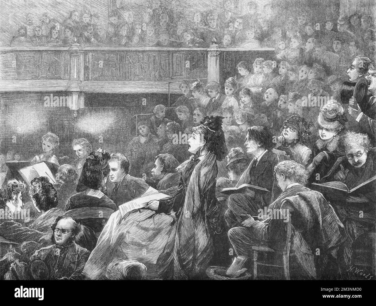Musikliebhaber bei einem montags-Konzert in London, 1872. Einige verfolgen den Spielstand lebhaft, andere starren ins All und sehen gelangweilt aus. Stockfoto