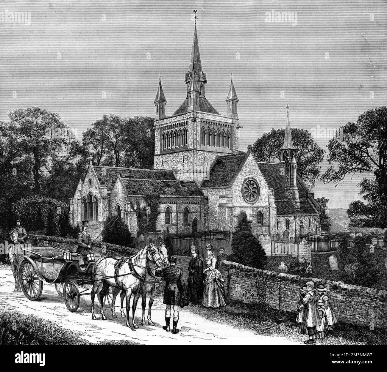 Whippingham Church auf der Isle of Wight, Veranstaltungsort für die königliche Hochzeit zwischen Prinzessin Beatrice, Tochter von Königin Victoria und dem Prinzengatten, und Prinz Henry von Battenberg im August 1885. Datum: 1885 Stockfoto