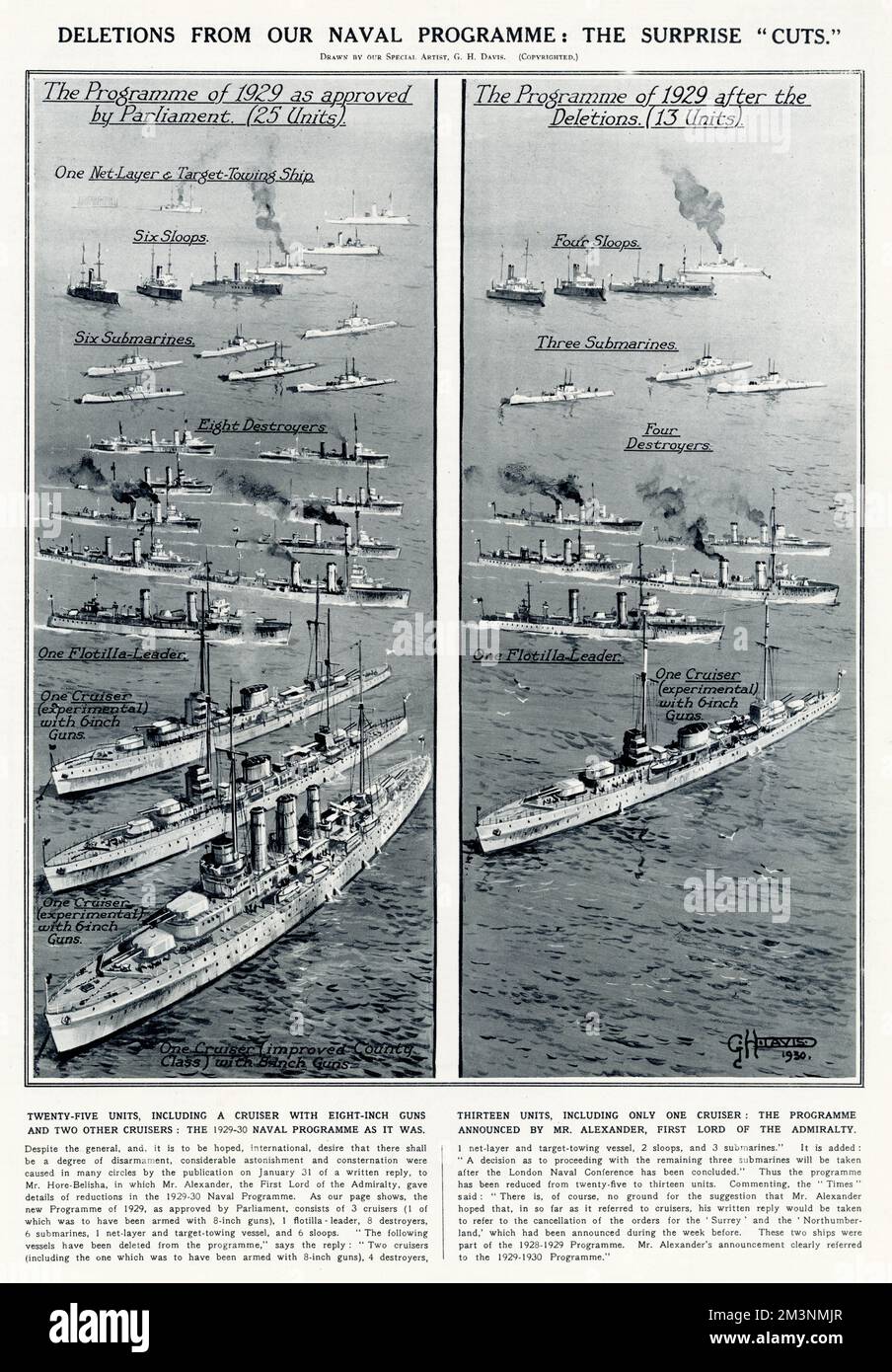 Das von Alexandra, dem ersten Mitglied der Admiralität, angekündigte Marineprogramm enthält Einzelheiten über die Kürzungen des Haushalts von 1929-30. Stockfoto