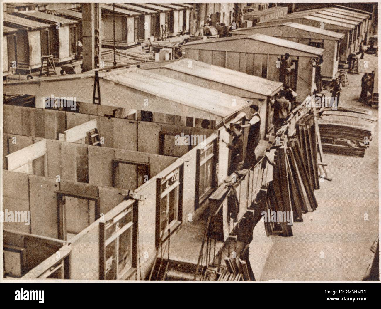 Provisorische Gebäude nach dem Zweiten Weltkrieg im Bau in der Fabrik der Bristol Aeroplane Company in Barwell. Stockfoto