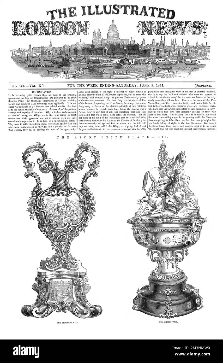 Der Ascot-Preisschild, der die Vase des Kaisers und die Vase der Königin zeigt. Datum: 1847 Stockfoto