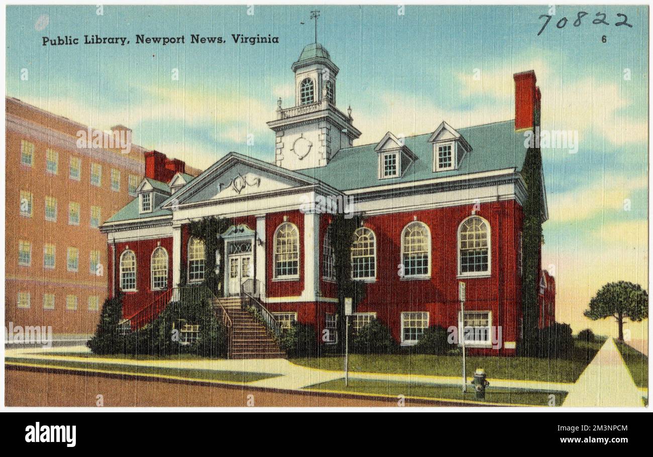 Öffentliche Bibliothek, Newport News, Virginia, öffentliche Bibliotheken, Tichnor Brothers Collection, Postkarten der Vereinigten Staaten Stockfoto