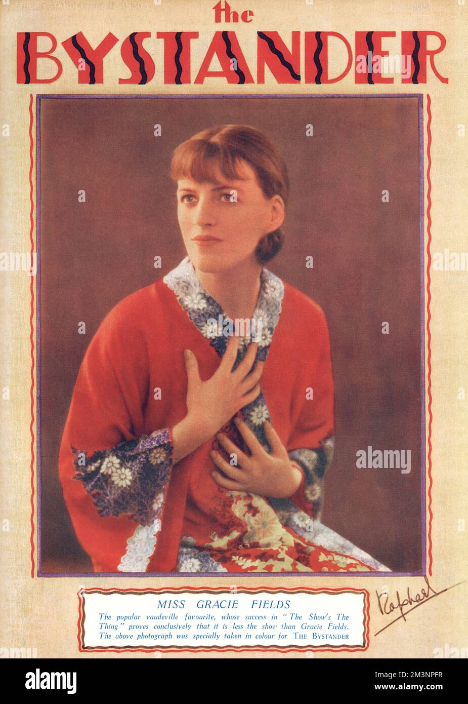 Titelseite des Zuschauers mit einem Farbfoto, das speziell für den Zuschauer von Raphael von Gracie Fields (1898 - 1979), britischer Sängerin und Schauspielerin aufgenommen wurde und zu der Zeit Erfolg in „The Show's the Thing“ genoss. Datum: 1930 Stockfoto