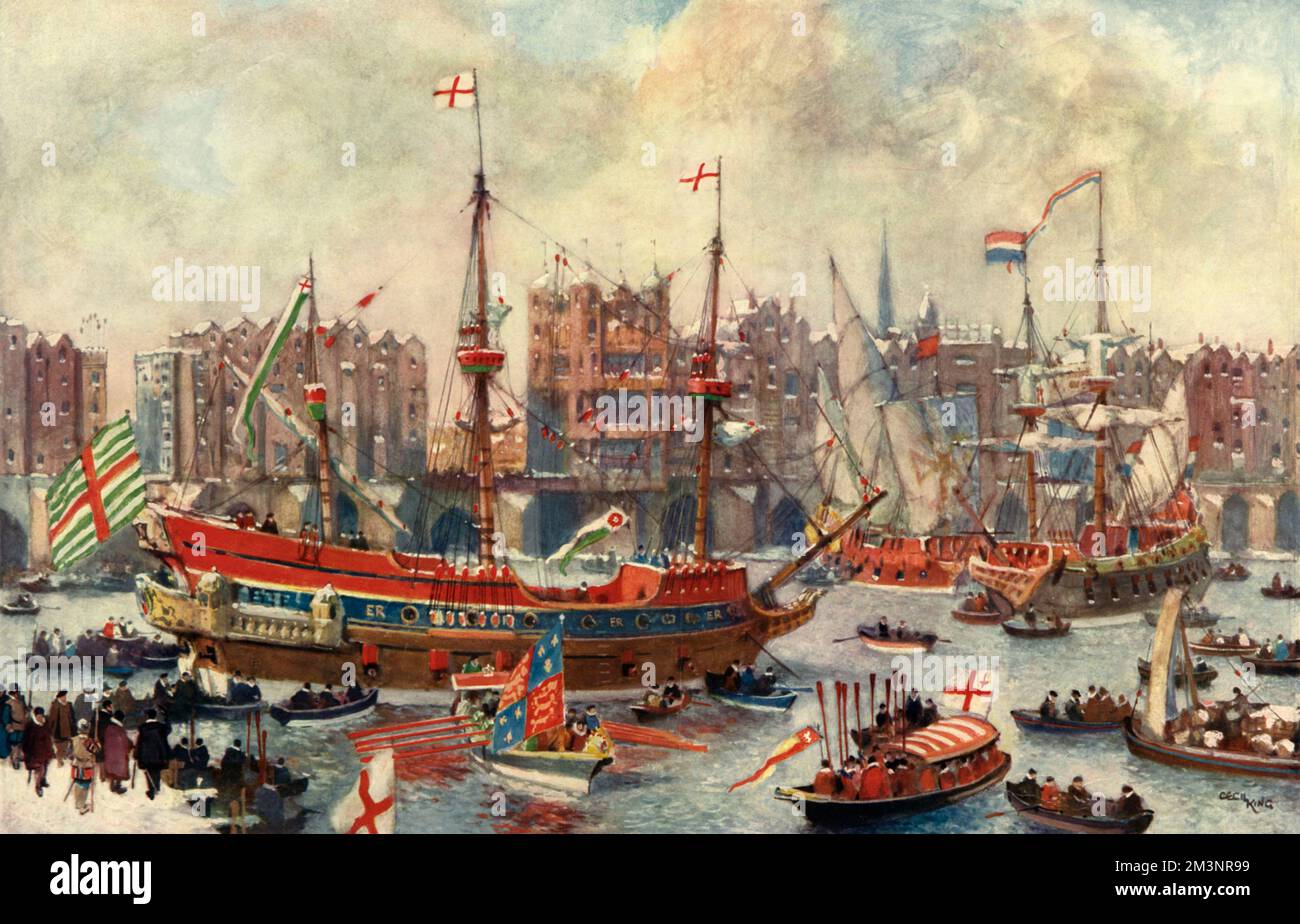 Ein Schiff der Königin im Pool im 16. Jahrhundert Stockfoto