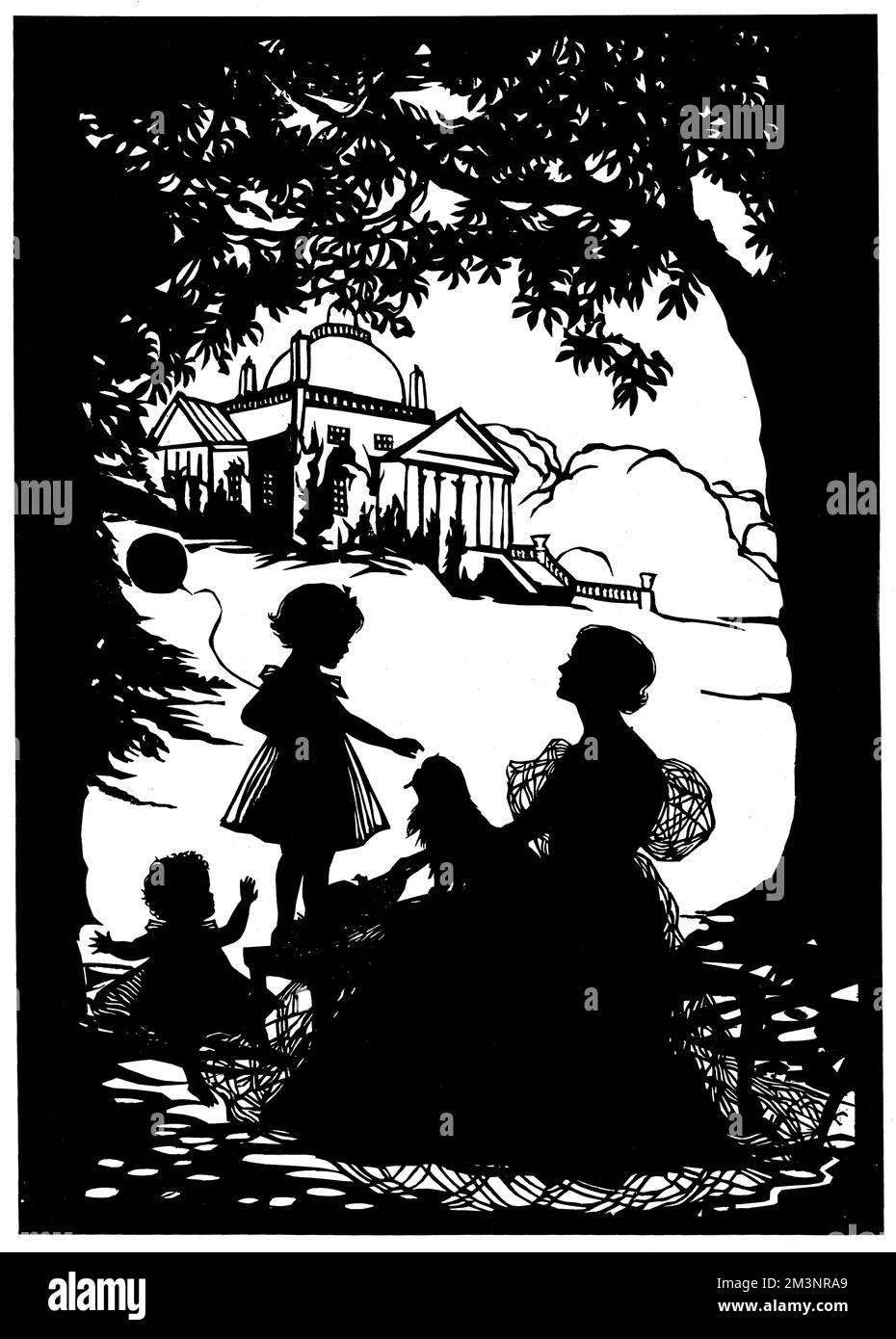 Silhouette von Lady Dufferin und Familie Stockfoto