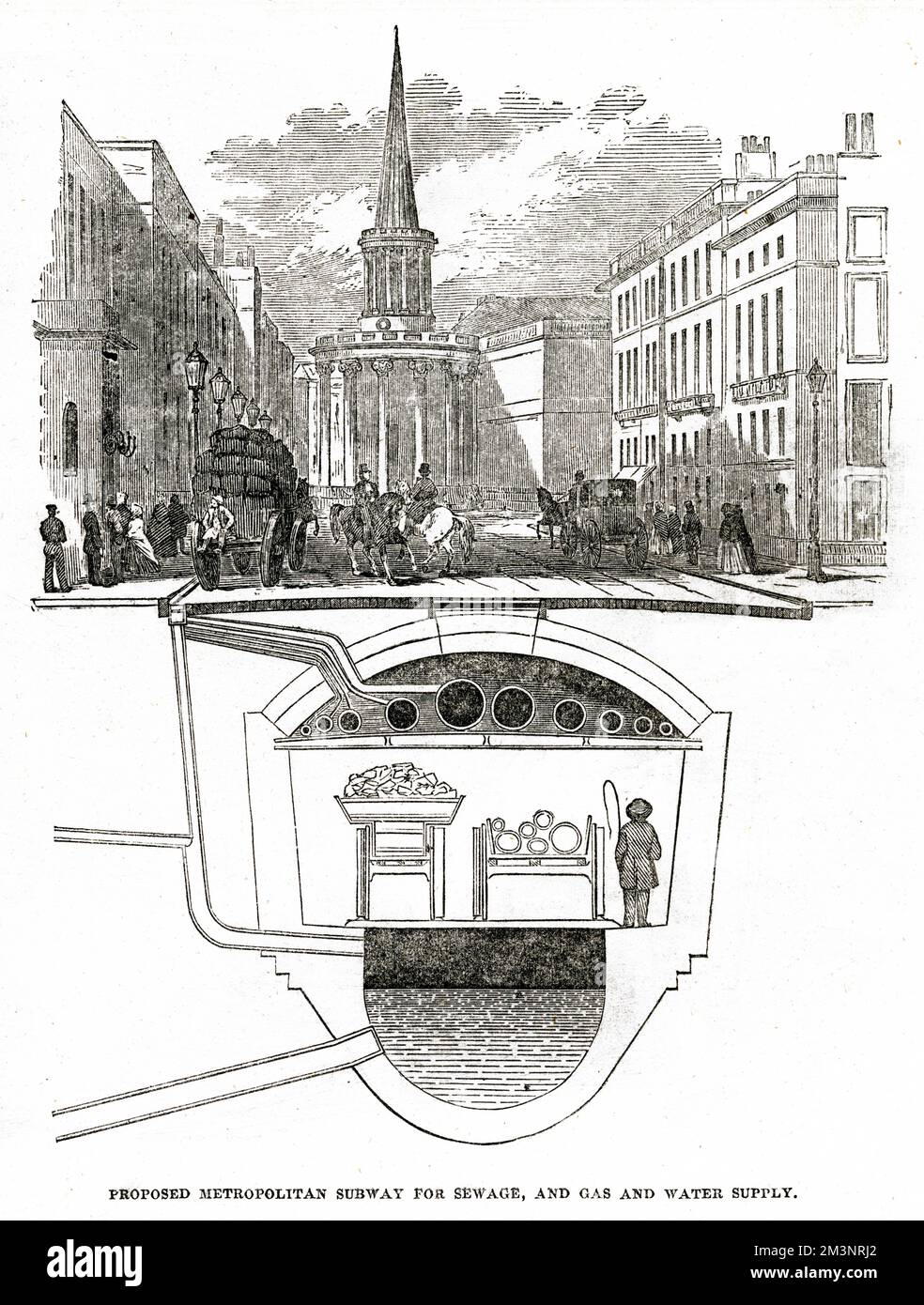 Vorgeschlagene U-Bahn-Station unter London Streets 1853 Stockfoto