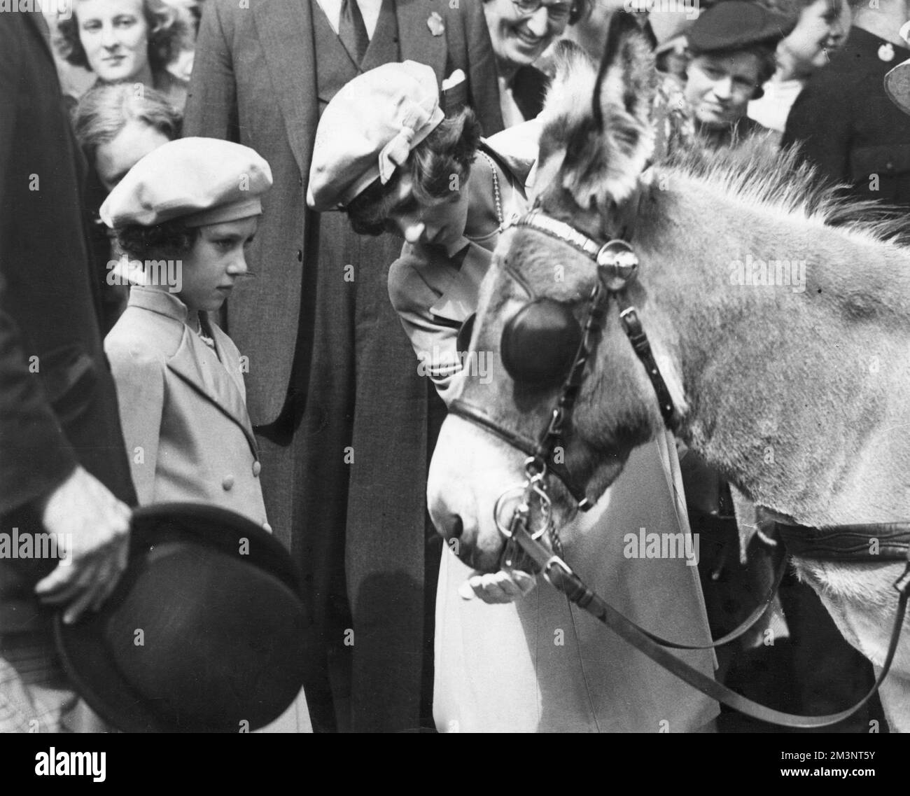 Königin Elisabeth II. Als Kind mit einem Esel Stockfoto