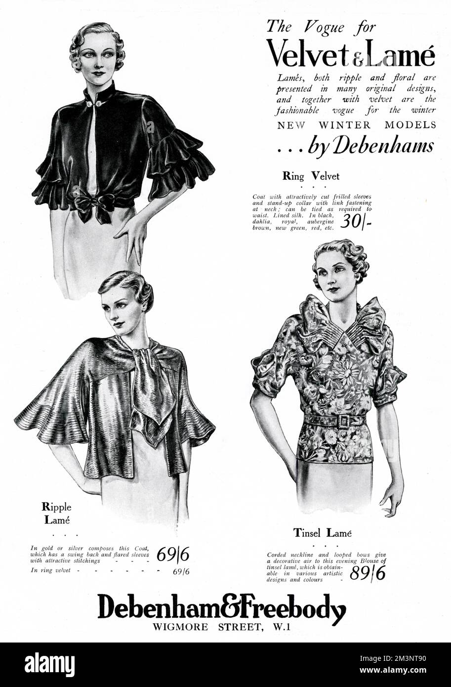 Anzeige für Debenham & Fredney Damenbekleidung 1934 Stockfoto
