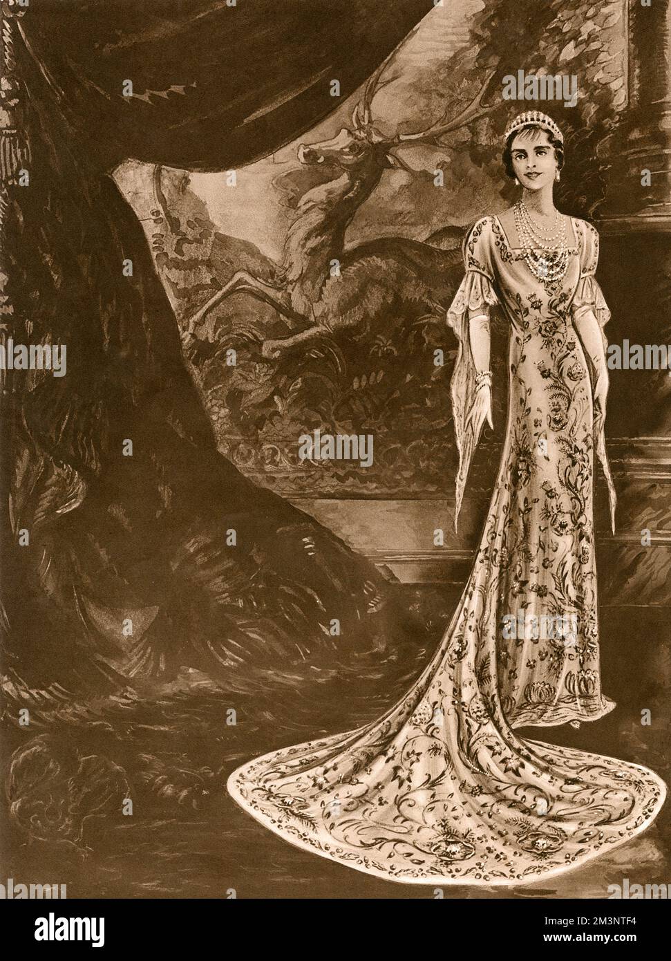 Kleid für Königin Elizabeth (Königin Mutter) Krönung 1937 Stockfoto