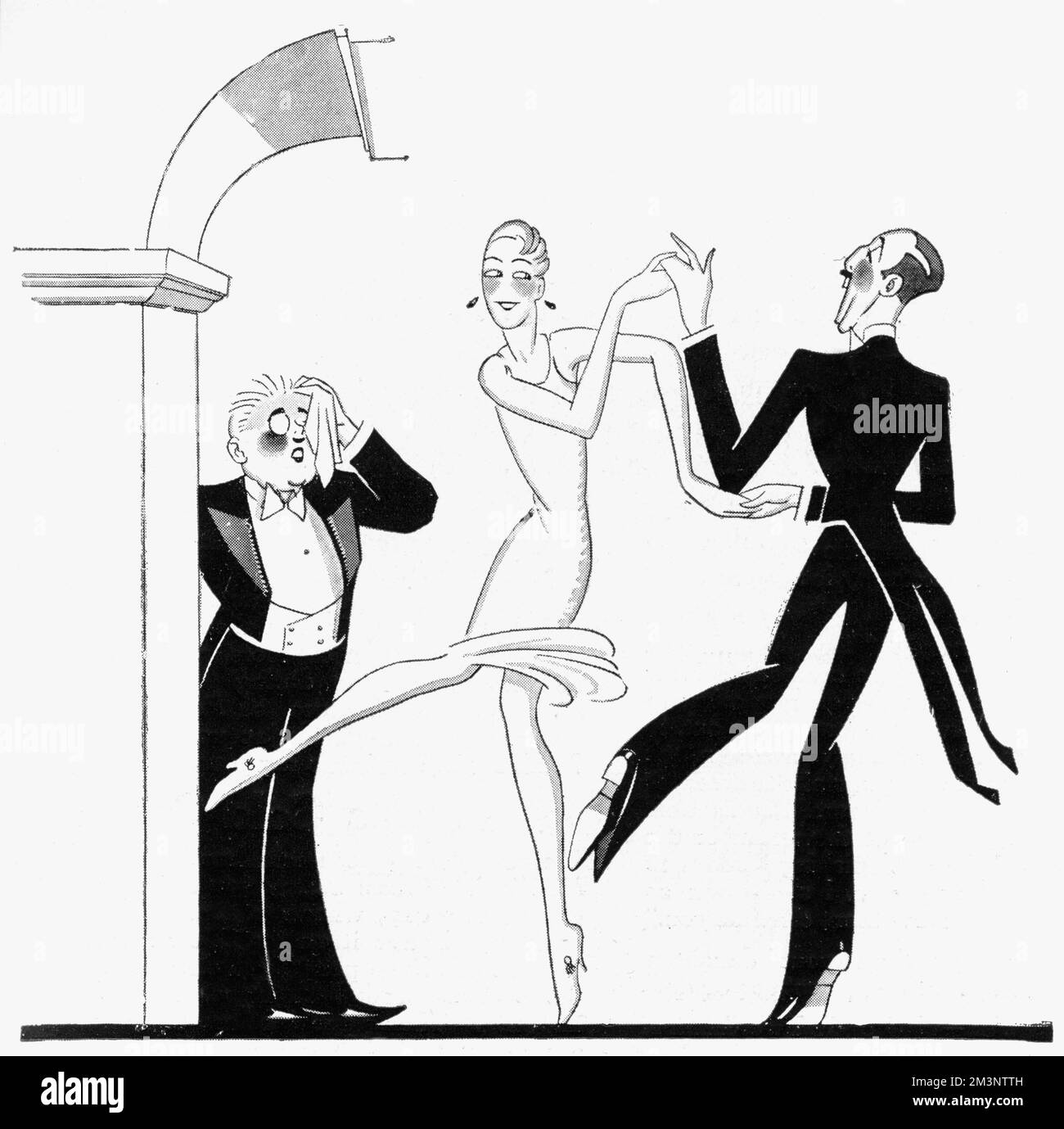 Ein energiegeladener Flapper erschöpft eine Tanzfläche beim Charleston und Black Bottom, bevor er sich mit einer anderen zusammenschließt. Datum: 1927 Stockfoto