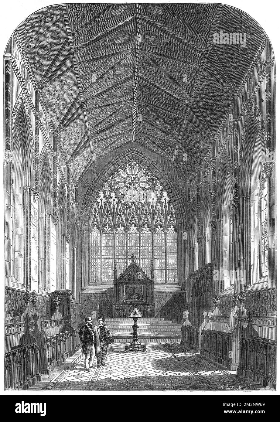 Die Kapelle am Merton College, Oxford, 1864. Dieses Bild erschien als Teil eines Films in den illustrierten London News anlässlich des sechshundertsten Jahrestages der Gründung des Colleges durch Walter de Merton im Jahr 1264. Datum: 1864 Stockfoto