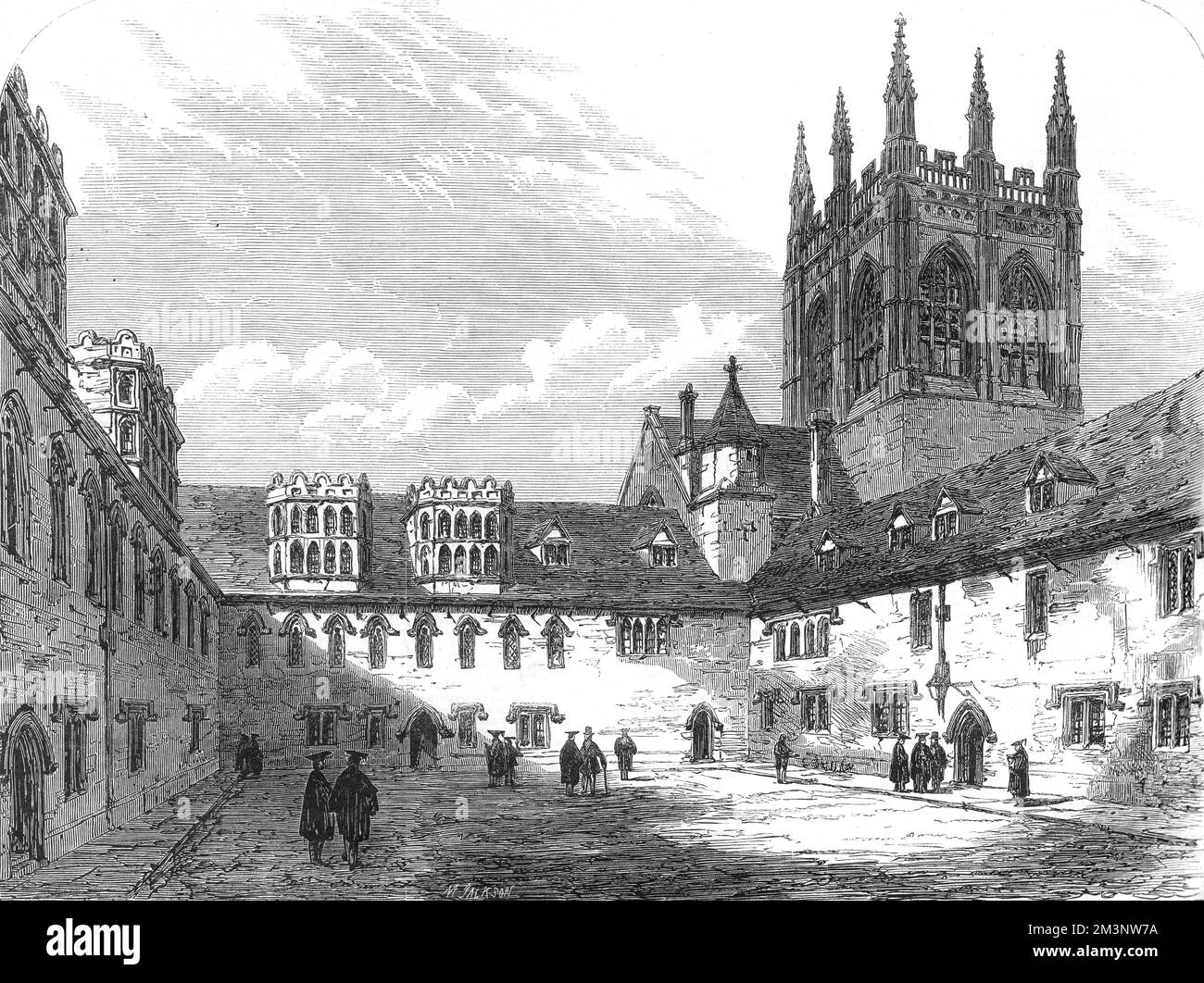 Blick auf das Viereck am Merton College, Oxford, 1864. Dieses Bild erschien als Teil eines Films in den illustrierten London News anlässlich des sechshundertsten Jahrestages der Gründung des Colleges durch Walter de Merton im Jahr 1264. Datum: 1864 Stockfoto