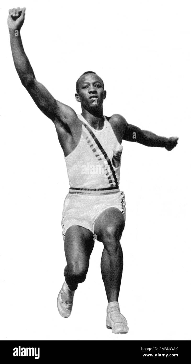 James Cleveland Jesse Owens, amerikanischer Athlet, vierfacher Champion bei den Olympischen Spielen in Berlin, August 1936. Datum: August 1936 Stockfoto