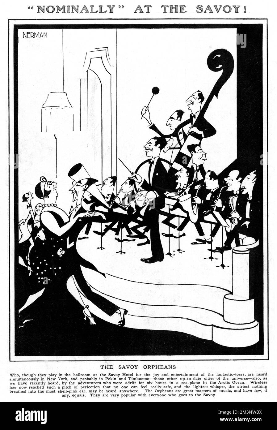Cartoon-Darstellung der Savoy Orpheans, Tanzband im Savoy Hotel zwischen 1923 und 1927, wahrscheinlich die bekannteste Tanzband Europas und Synonym für die Tanzmelodien der 1920er Jahre. Sie wurden vom Ex-Armeemeister Debroy Somers gegründet und von Wilfred de Mornys geleitet. Datum: 1925 Stockfoto