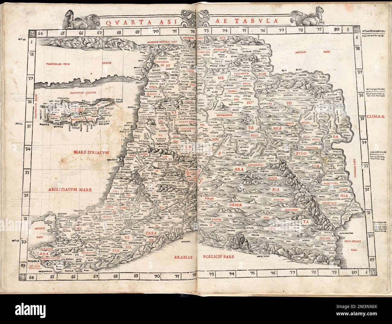 Quarta Asiae tabula , Israel, Karten, Early Works to 1800, Libanon, Karten, Early Works to 1800, Syrien, Karten, Early Works to 1800, Jordanien, Karten, Early Works to 1800, Irak, Karten, Early Works to 1800, Palästina, Karten, Early Works to 1800 Norman B. Leventhal Map Center Collection Stockfoto