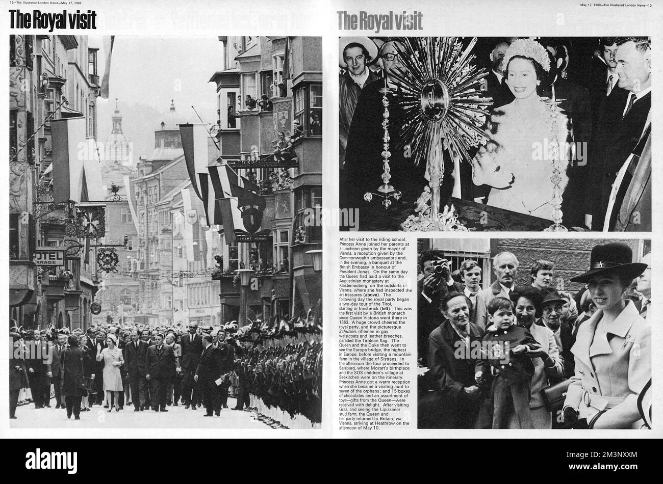 Die Königin besucht Wien, Tirol und ein Augustinerkloster auf einer königlichen Tour durch Österreich. Datum: 1969 Stockfoto