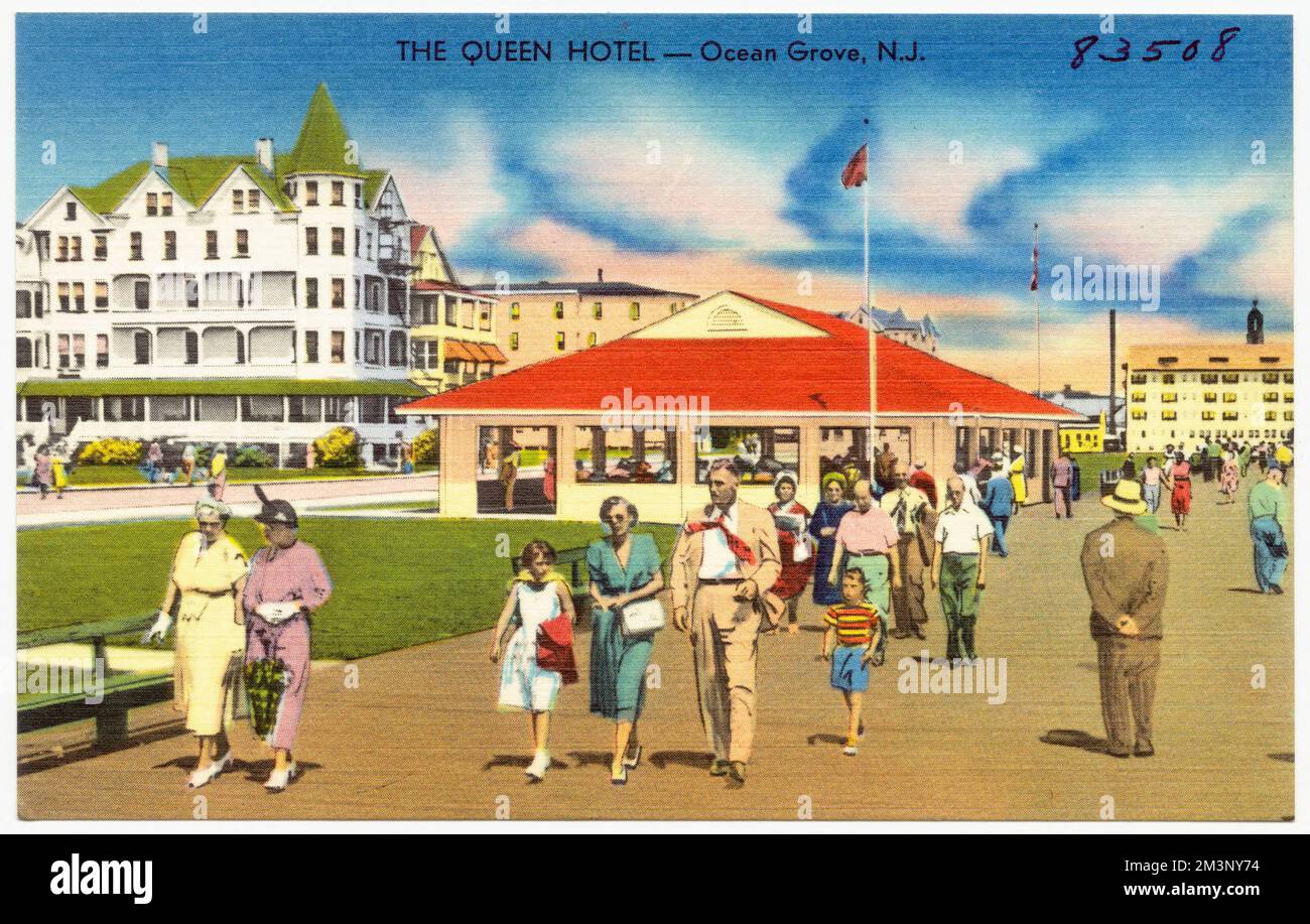 The Queen Hotel -- Ocean Grove, N. J. , Cities & Towns, Hotels, Tichnor Brothers Collection, Postkarten der Vereinigten Staaten Stockfoto