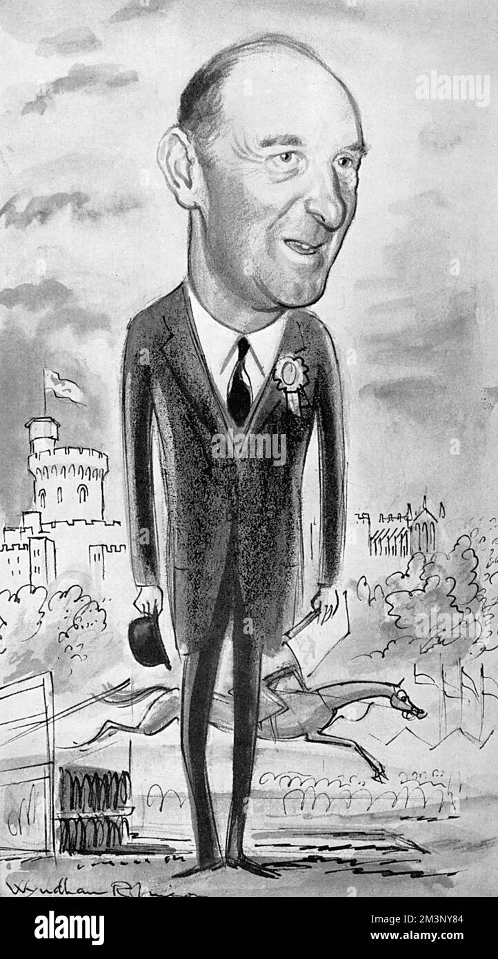 Henry Hugh Arthur Fitzroy Somerset, 10.. Herzog von Beaufort (1900-1984), Preisdent von der Royal Windsor Horse Show und der Meisterin des Pferdes der Königin sowie Präsident der British Horse Society und Meister der Beaufort Jagd. Sein Zuhause war Badminton in Gloucestershire. Datum: 1955 Stockfoto