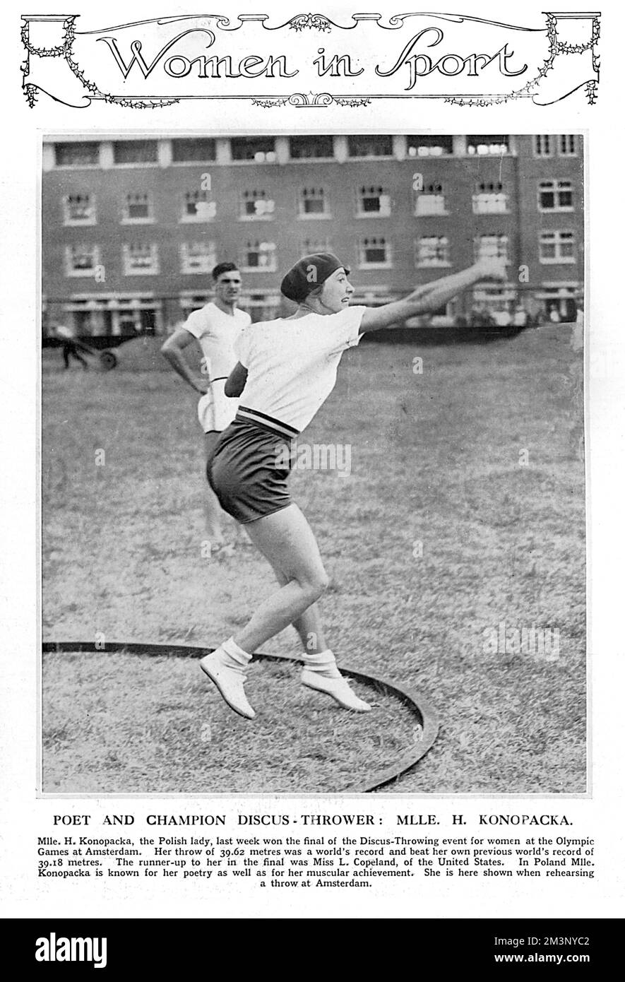 Halina Konopacka (1900 - 1989), berühmte Athlet und erste polnische Olympiameisterin (1928, Amsterdam). Sie nahm an den Olympischen Spielen in Amsterdam Teil, wo sie eine Goldmedaille im Diskuswurf gewann und ihren eigenen Weltrekord brach. Das war das erste Leichtathletikevent der Frauen, das Gold gewann. Sie war in Polen auch für ihre Poesie bekannt, laut der Bildunterschrift. Was für ein Mädchen. Datum: 1928 Stockfoto