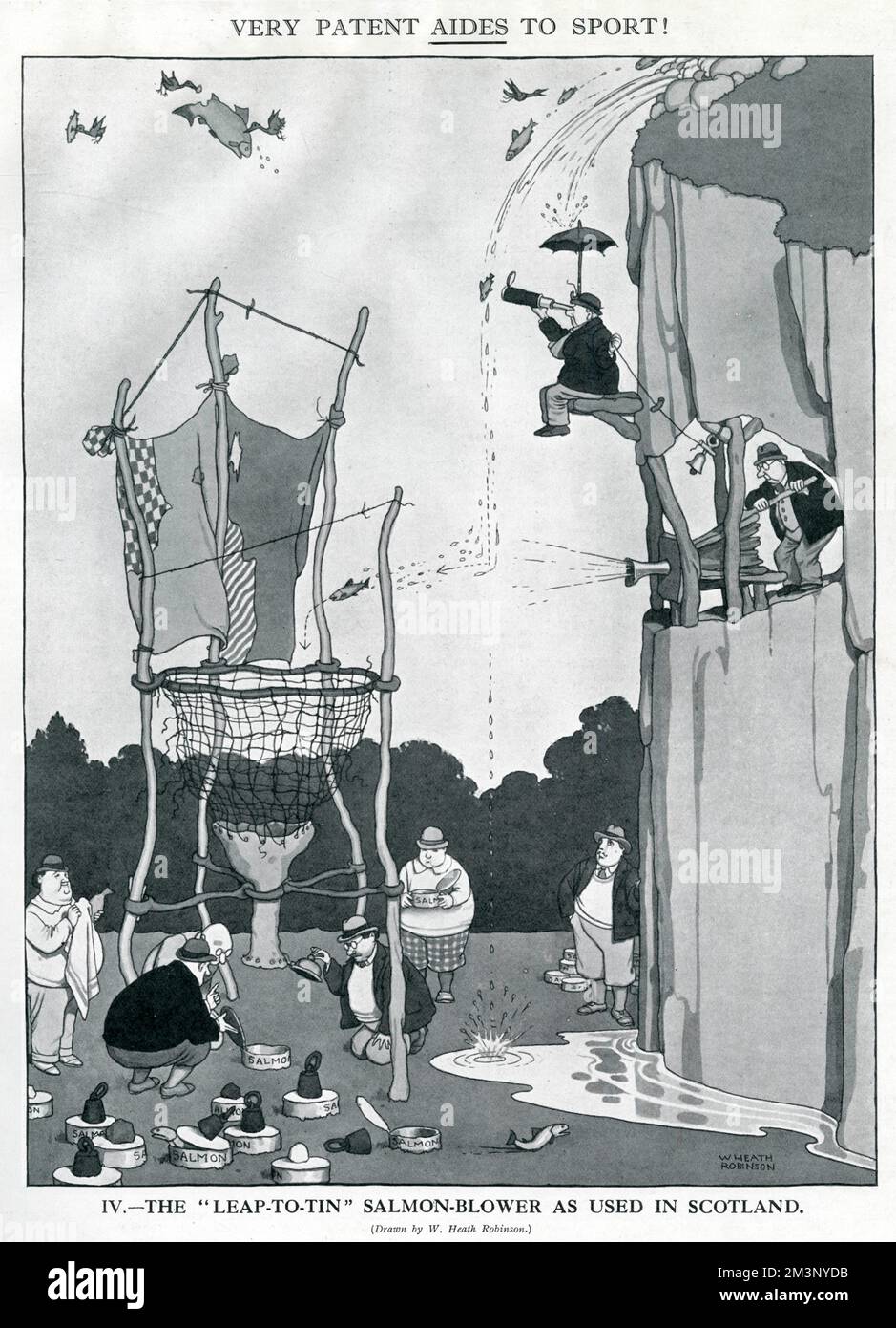 Der Sprung zum Blechbläser von Heath Robinson Stockfoto