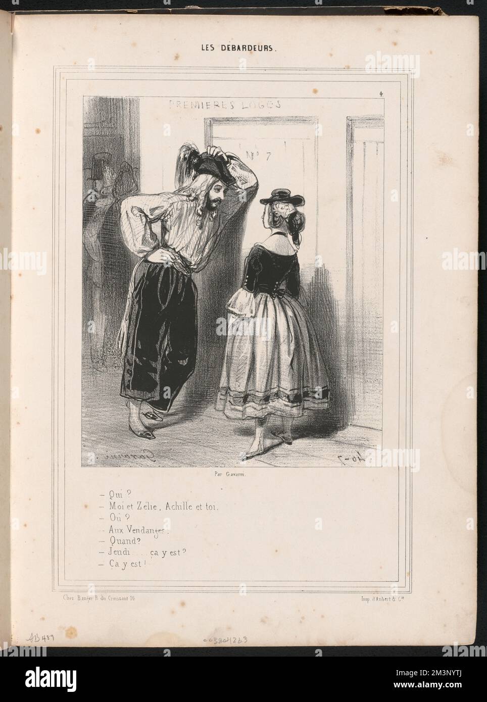 Qui? - Moi et Zélie, Achille et toi. - Où? - Nein. - Aux Vendanges. - Quand? - Ja. - Jeudi... ist das so? - Das war's! ,. Paul Gavarni (1804-1866). Lithografien und andere Arbeiten Stockfoto