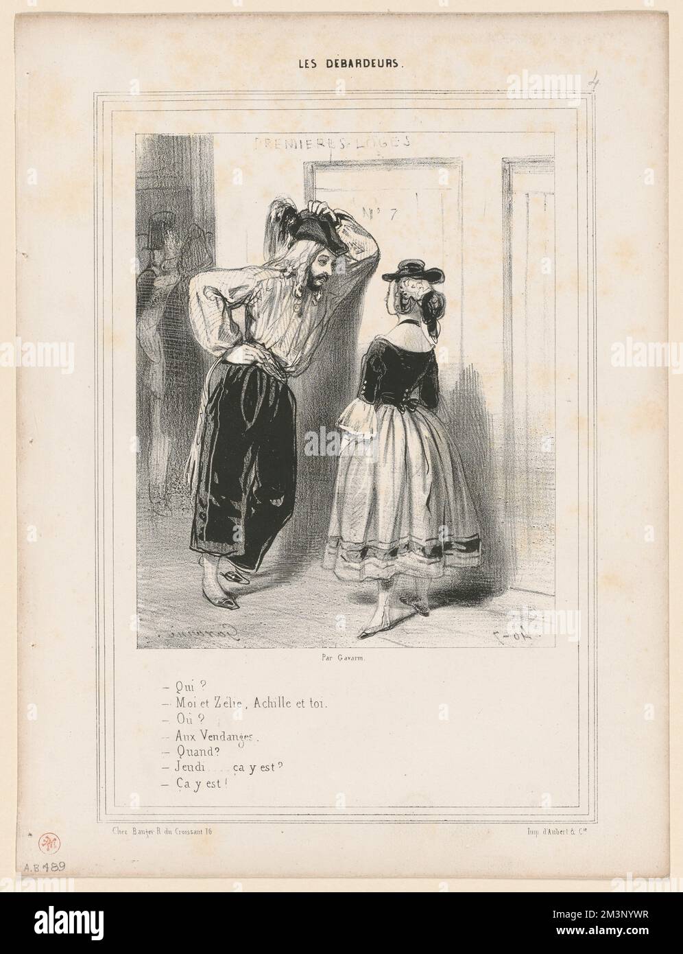 Qui? - Moi et Zélie, Achille et toi. - Où? - Nein. - Aux Vendanges. - Quand? - Ja. - Jeudi... ist das so? - Das war's! ,. Paul Gavarni (1804-1866). Lithografien und andere Arbeiten Stockfoto Qui? - Moi et Zélie, Achille et toi. - Où? - Nein. - Aux Vendanges. - Quand? - Ja. - Jeudi... ist das so? - Das war's! ,. Paul Gavarni (1804-1866). Lithografien und andere Arbeiten Stockfoto