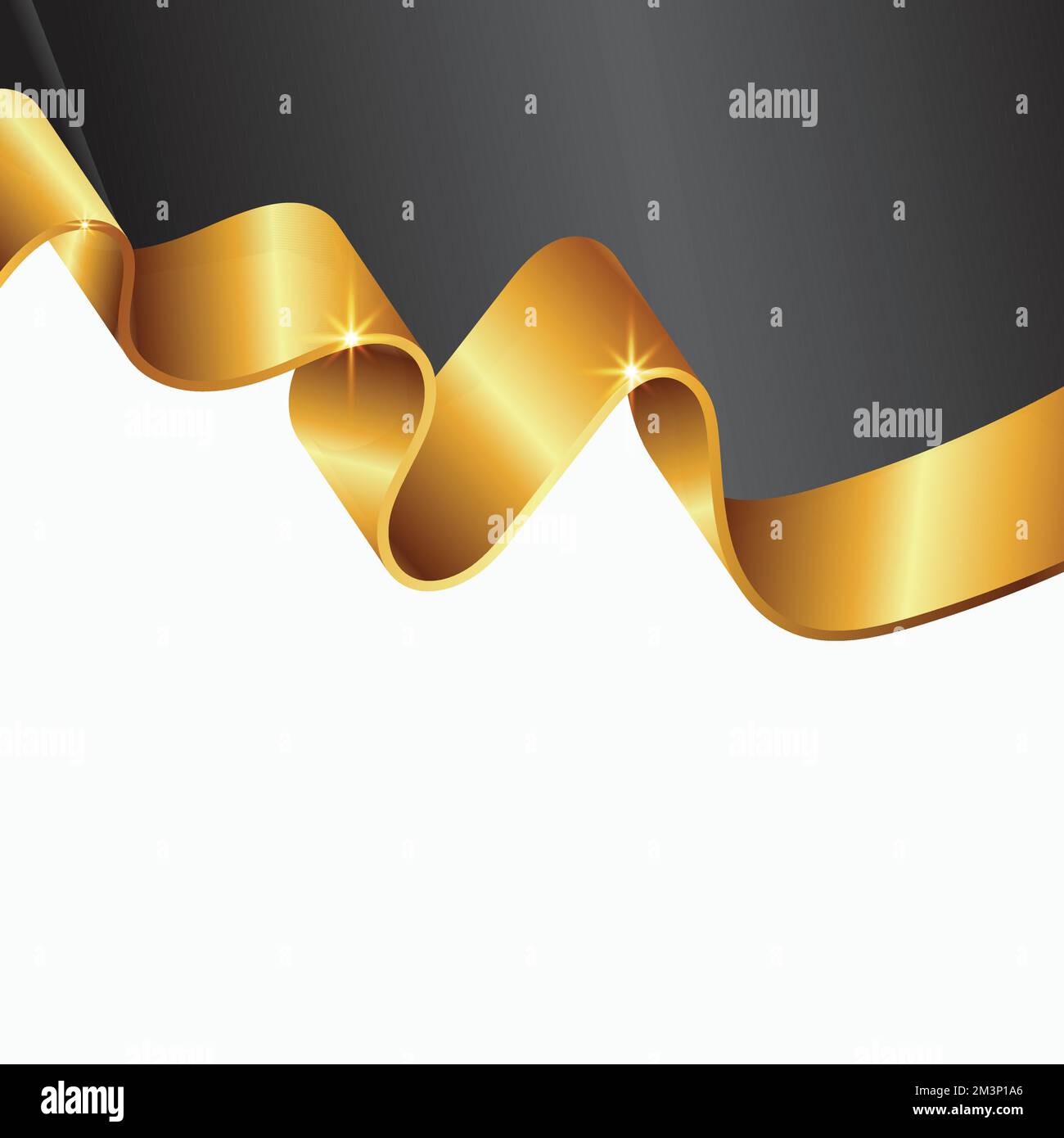 Dekorative goldene Schleife mit langem gelbem Band isoliert auf Hintergrund Stock Vektor