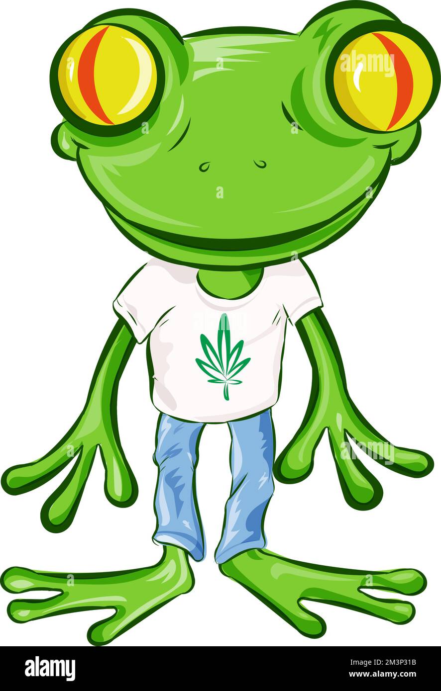 Frosch Cartoon-Figur mit T-Shirt. Isoliert auf weiß Stock Vektor