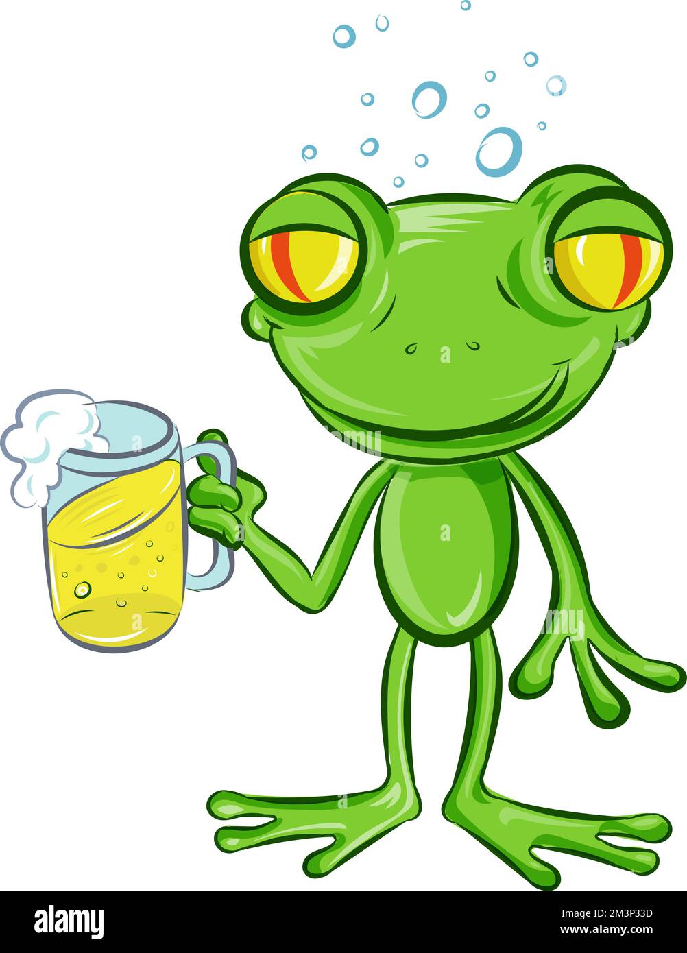 Frosch Cartoon Genießen Sie ein Glas Bier. Isoliert auf weiß Stock Vektor