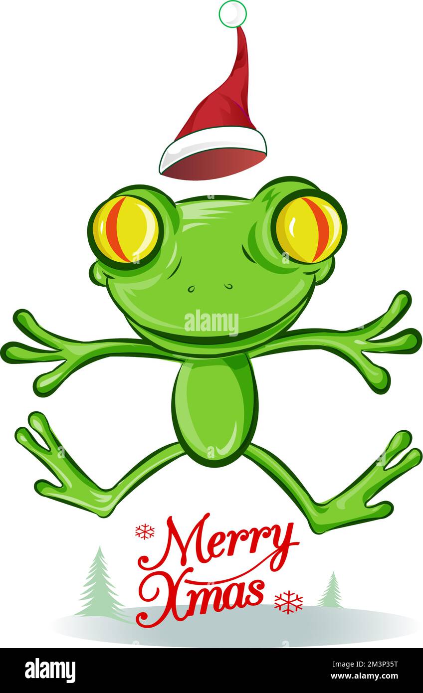 jumping Frog christmas Cartoon Charakter . Isoliert auf weiß Stock Vektor