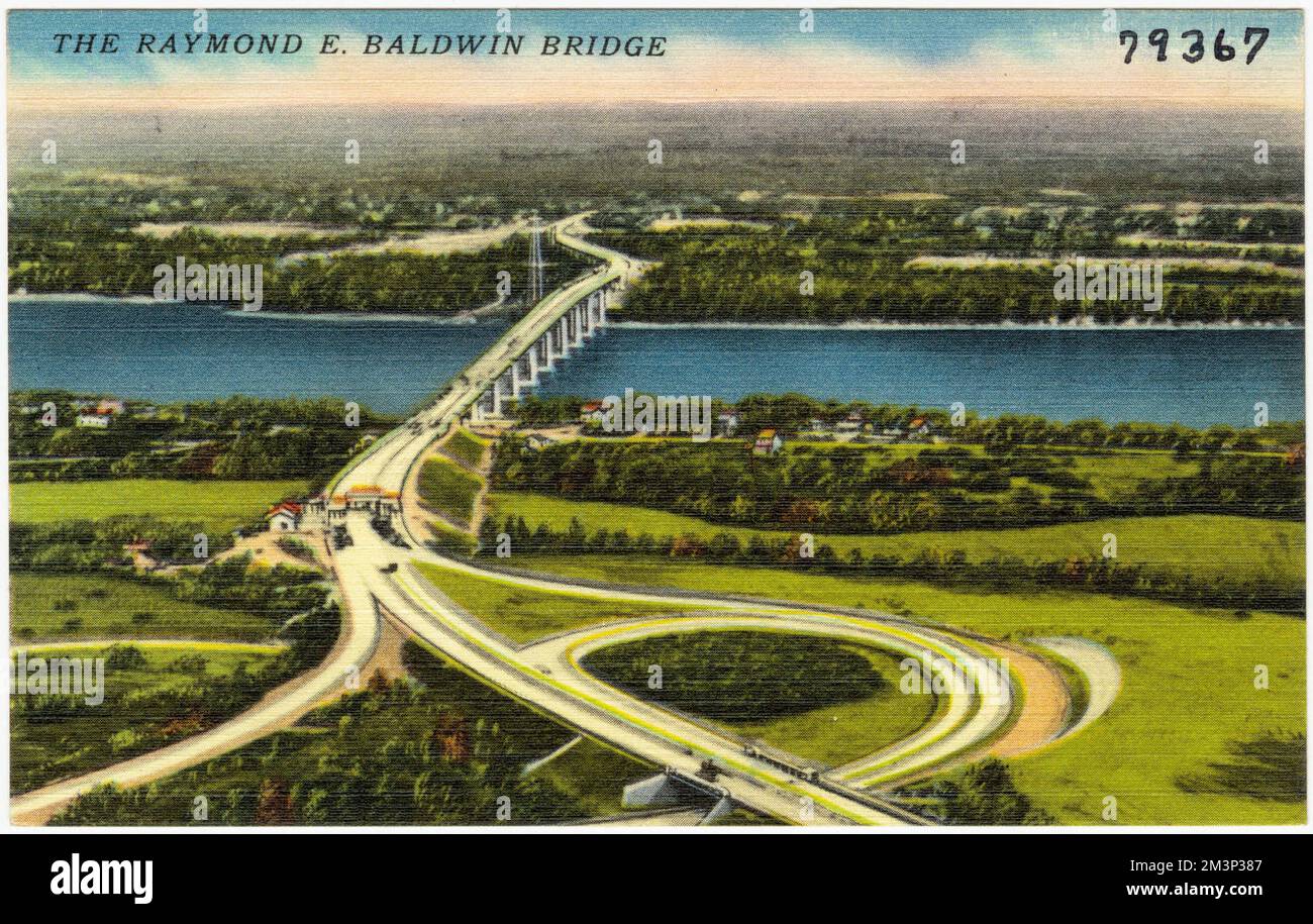 Raymond E. Baldwin Bridge, Bridges, Tichnor Brothers Collection, Postkarten der Vereinigten Staaten Stockfoto