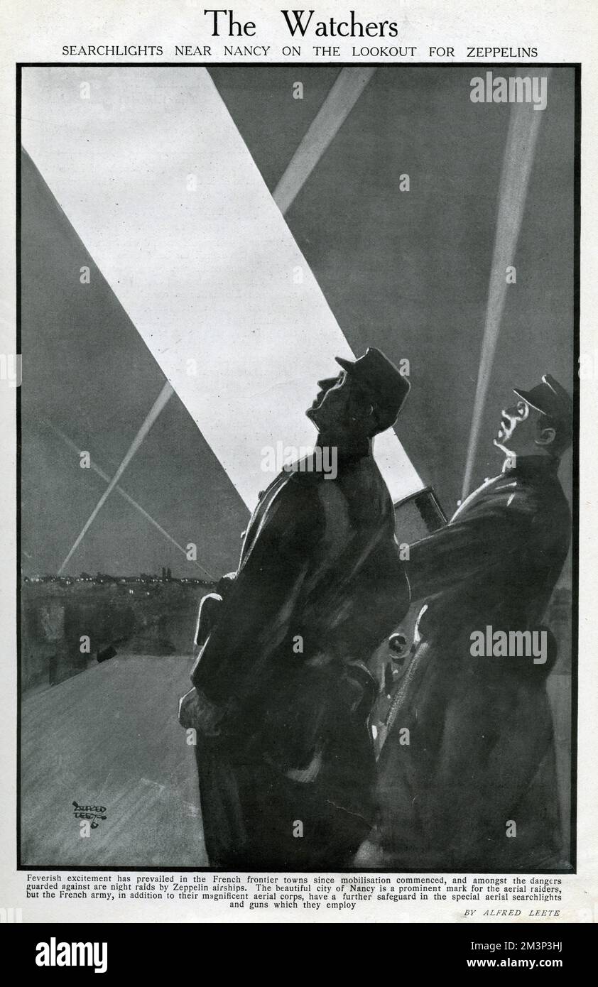 Suchscheinwerfer in der Nähe von Nancy, Frankreich, 1. Weltkrieg Stockfoto