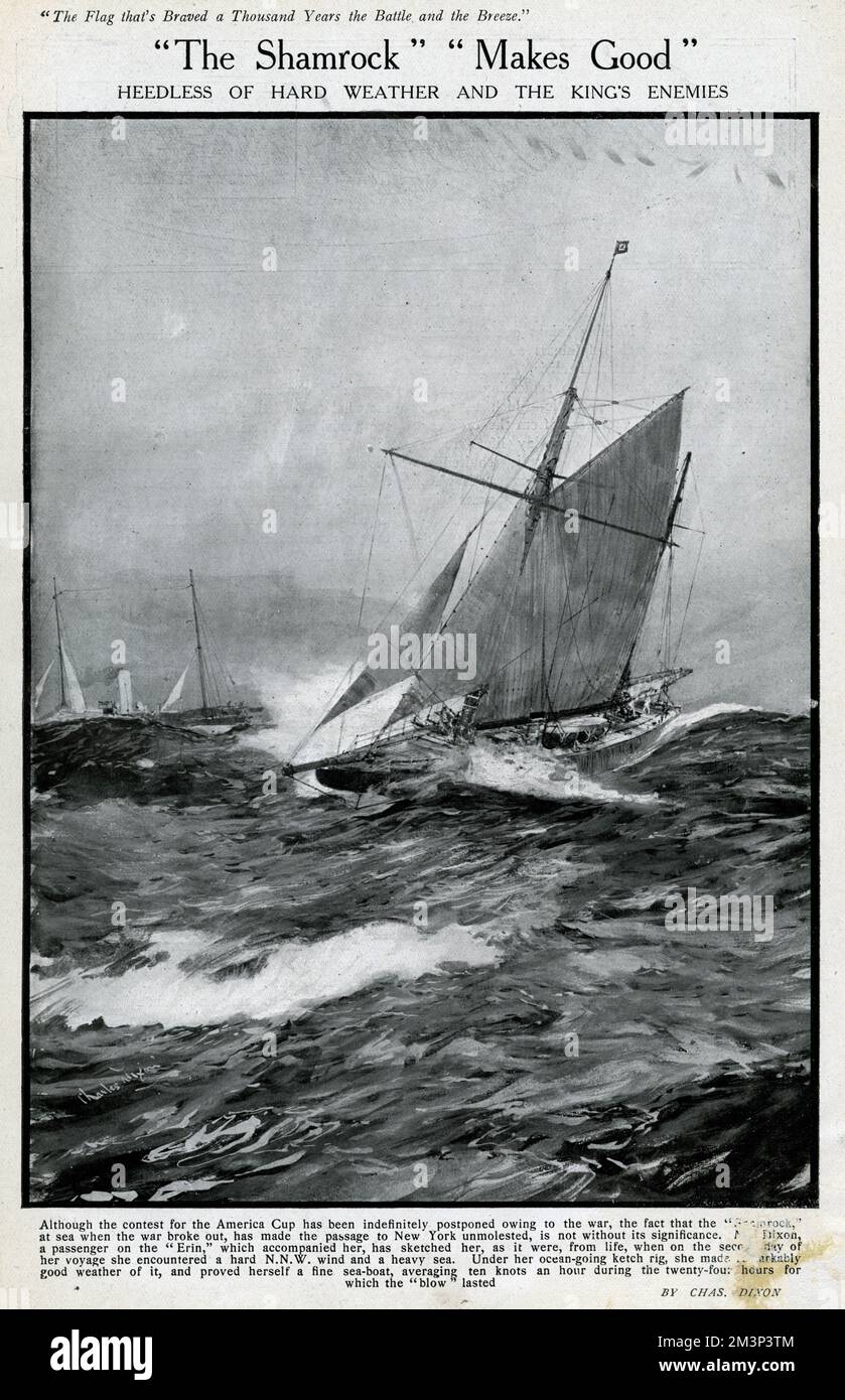 Shamrock IV auf See bei rauem Wetter, 1. Weltkrieg Stockfoto