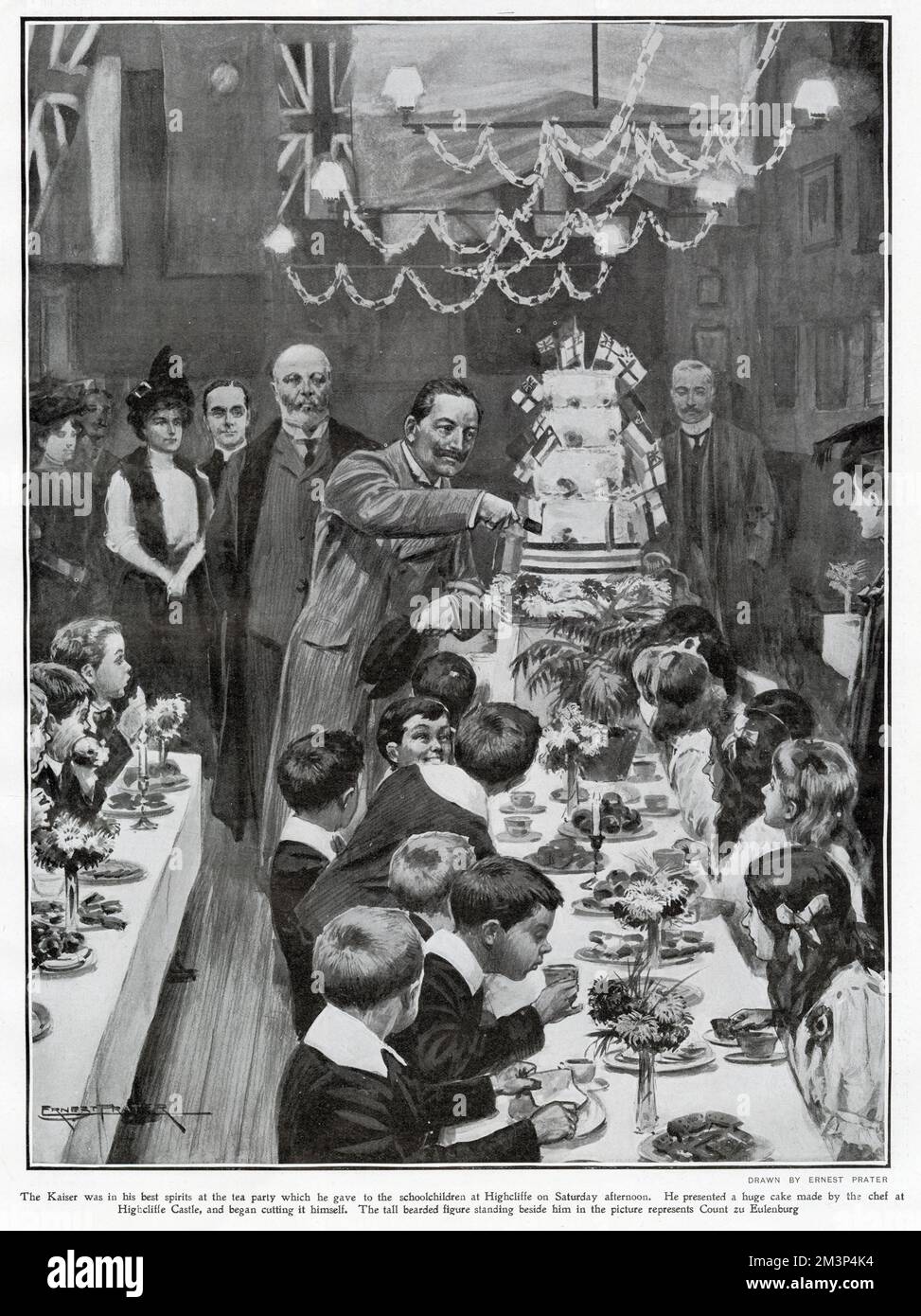 Kaiser Wilhelm II. Besucht Kinder in einer Schule 1907 Stockfoto